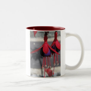 Tasse 2 Couleurs Fleur rouge et violet avec gouttes de pluie