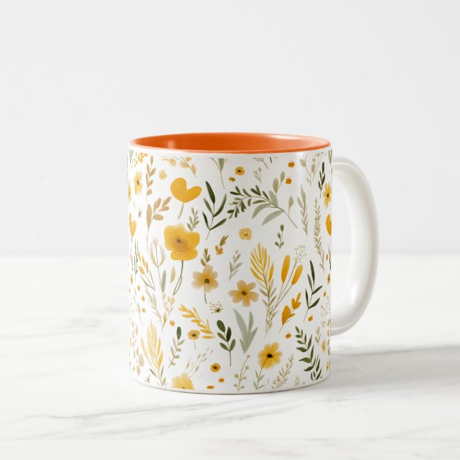 Tasse 2 Couleurs Fleur sauvage 15 oz (Devant droit)