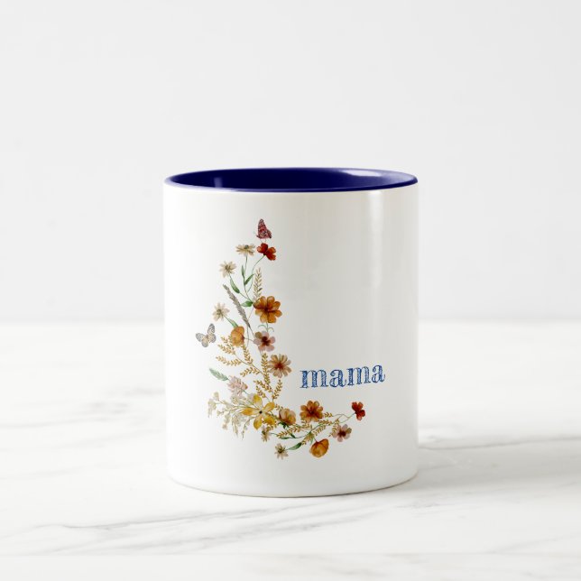 Tasse 2 Couleurs Fleur sauvage aquarelle mignonne nom personnalisé  (Centre)