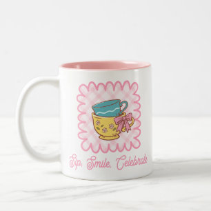 Tasse 2 Couleurs Fleur whimsique Rose Gingham Sourire en buvant Cél