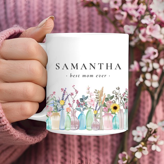 Tasse 2 Couleurs Fleurs d'aquarelle mignonnes personnalisées Meille (Créateur téléchargé)