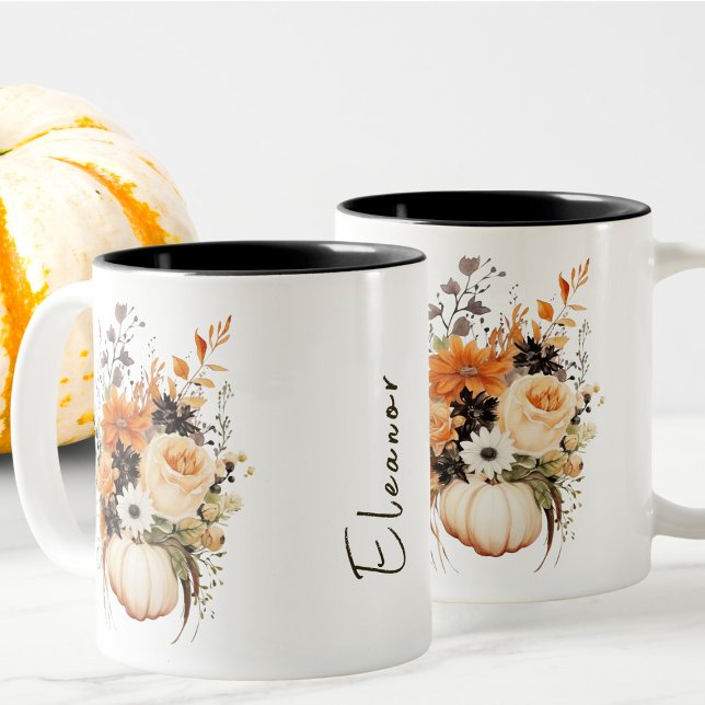 Tasse 2 Couleurs Fleurs d'aquarelle modifiables Citrouille Boho mig (Créateur téléchargé)