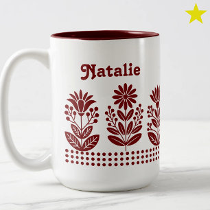 Tasse 2 Couleurs Fleurs d'art populaire rouge minimaliste moderne N