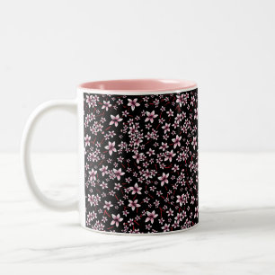Tasse 2 Couleurs Fleurs de cerisier roses sur fond noir