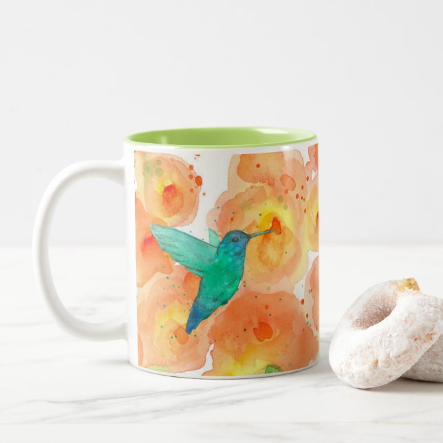 Tasse 2 Couleurs Fleurs de colibris Orange Hollyhock (Avec donut)