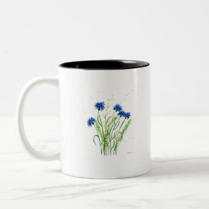 Tasse 2 Couleurs Fleurs de cornfleurs bleues Aquarelle Fleurs sauva