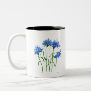 Tasse 2 Couleurs Fleurs de Cornflowers bleu aquarelle rustique mode