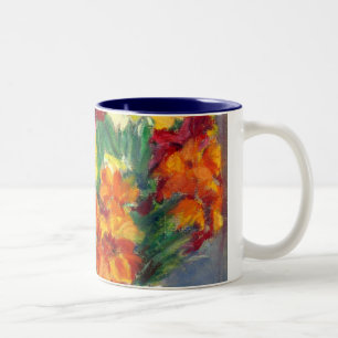Tasse 2 Couleurs Fleurs de murs colorées Peint à la main dans les p