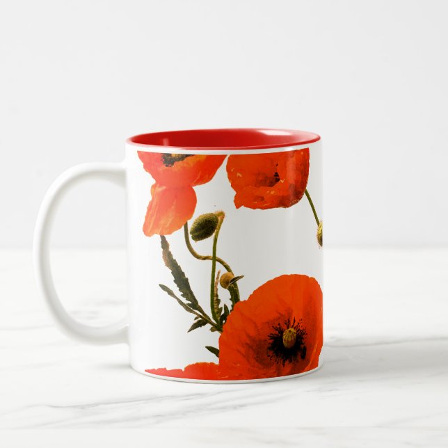 Tasse 2 Couleurs Fleurs de pavot rouge orange Aquarelle Floral Cade (Gauche)