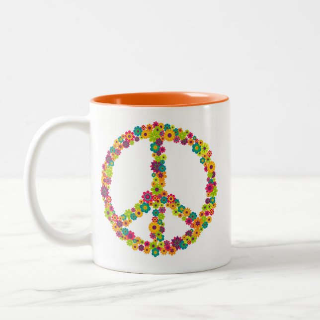 Tasse 2 Couleurs Fleurs de signe de paix de hippie (Gauche)