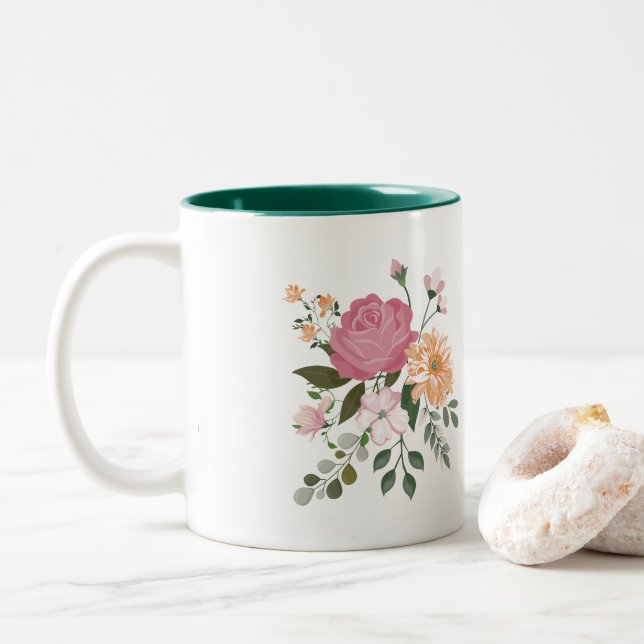 Tasse 2 Couleurs Fleurs d'eau (Avec donut)