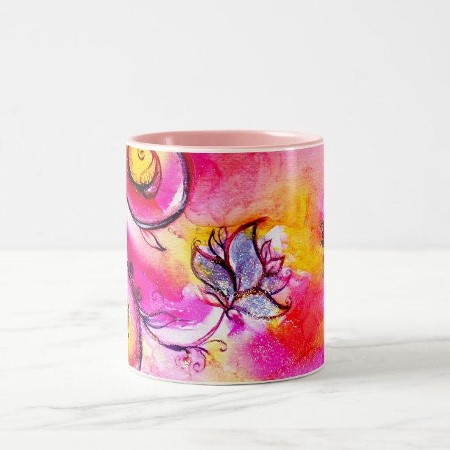 TASSE 2 COULEURS FLEURS ET BUTTERFLITS BLANCS (Centre)