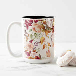 Tasse 2 Couleurs Fleurs et papillon aquarelles