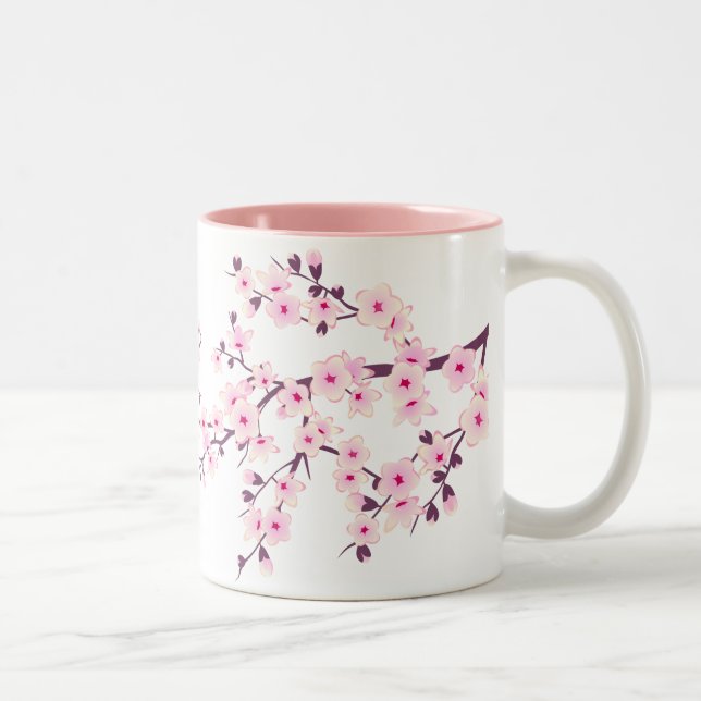 Tasse 2 Couleurs Fleurs florales de cerisier rose blanc (Droit)