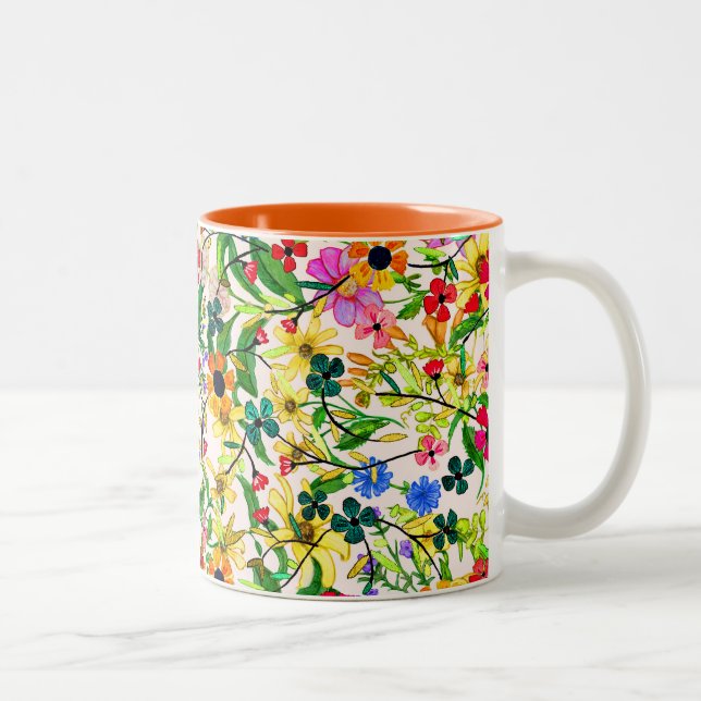 Tasse 2 Couleurs Fleurs florales printanières colorées (Droit)