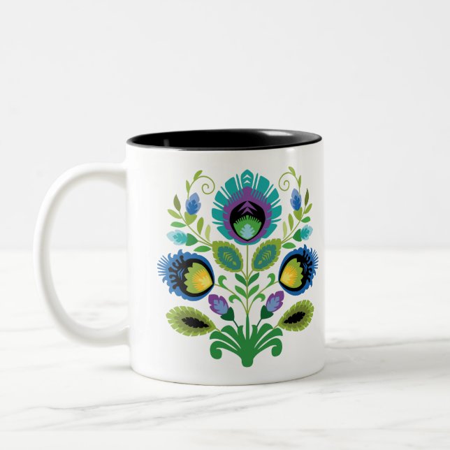 Tasse 2 Couleurs Fleurs folkloriques polonaises Turquoises (Gauche)