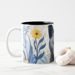 Tasse 2 Couleurs Fleurs Jaunes Chat Bleu Russe