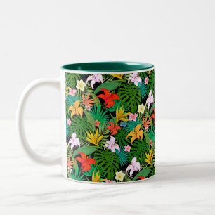 Tasse 2 Couleurs Fleurs multicolores et feuilles de palmier sur fon