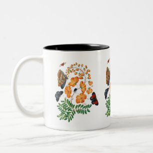 Tasse 2 Couleurs Fleurs orange et papillons
