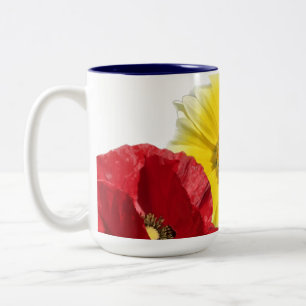 Tasse 2 Couleurs Fleurs, pavot, fleur de maïs - bleu rouge jaune