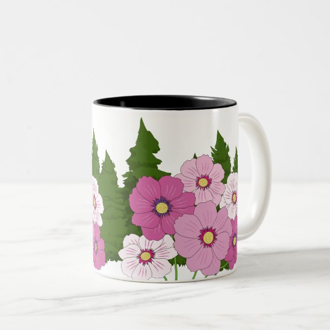 Tasse 2 Couleurs Fleurs roses et blanches Elégant Jardin Floral (Devant droit)