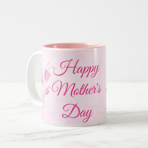 TASSE 2 COULEURS FLEURS ROSES HEUREUX CAFÉ À DEUX TONS DE LA JOURNÉ