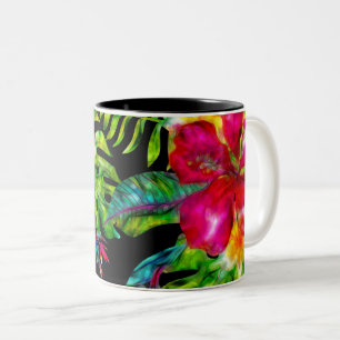 Tasse 2 Couleurs Fleurs tropicales de couleur vive et feuilles d'hi