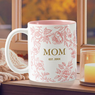 Tasse 2 Couleurs Fleurs Vintage Toile De Jouy Rose Fête Des Mères