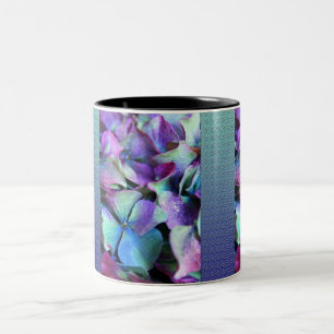 Tasse 2 Couleurs Fleurs violettes et Turquoises colorées