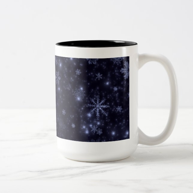 Tasse 2 Couleurs Flocon de neige avec Arrière - plan bleu nuit (Droit)