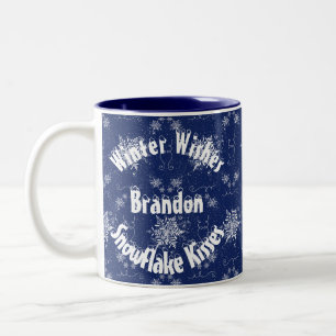 Tasse 2 Couleurs Flocon de neige blanc sur Musique Bleue Traditionn