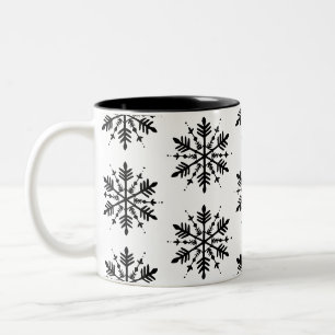 Tasse 2 Couleurs Flocon de neige minimaliste noir et blanc