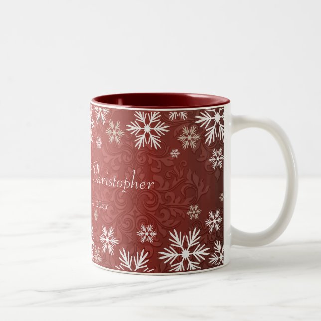 Tasse 2 Couleurs Flocons de neige et mariage damassé rouge (Droit)