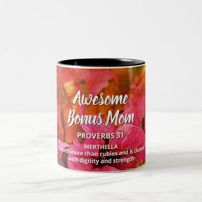 Tasse 2 Couleurs Floral AWESOME BONUS MAMAN Proverbs 31 (Centre)