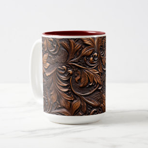Tasse 2 Couleurs Floral Brown occidental Faux Cuir