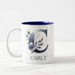 Tasse 2 Couleurs Floral classique Lettre initiale C - Nom personnal
