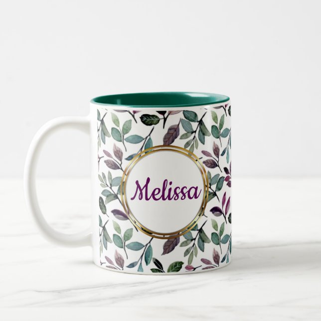 Tasse 2 Couleurs Floral Greenery Aquarelle Nom du Motif (Gauche)