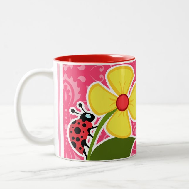 Tasse 2 Couleurs Floral rose ; Coccinelle (Gauche)