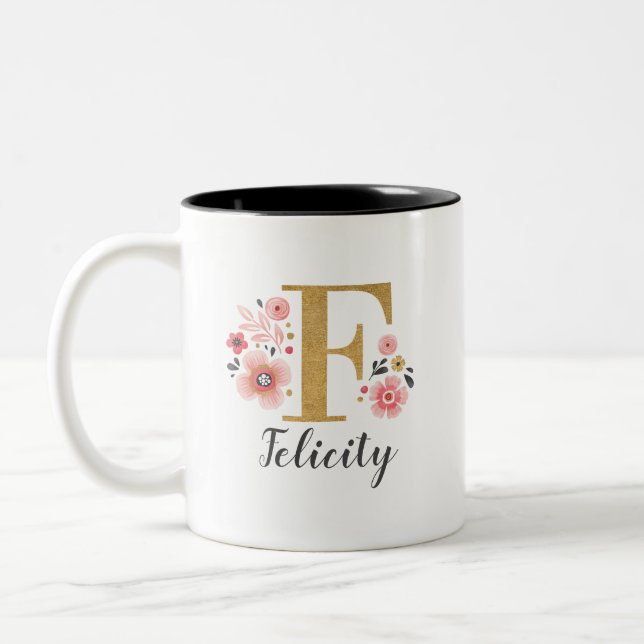 Tasse 2 Couleurs Floral rose monogramme (Gauche)