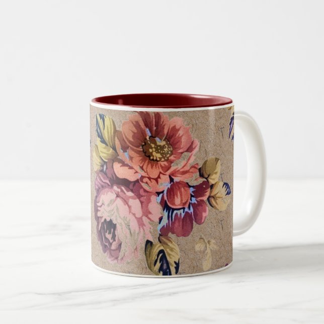 Tasse 2 Couleurs Floral rustique vintage (Devant droit)