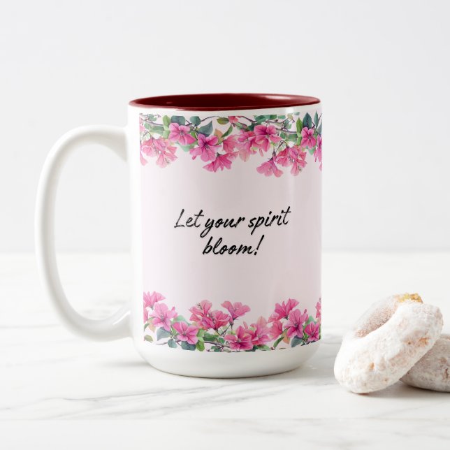 Tasse 2 Couleurs Flores roses (Avec donut)