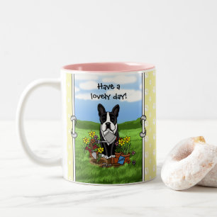 Tasse 2 Couleurs Flower Gardener Boston Terrier (noir) mignon chien