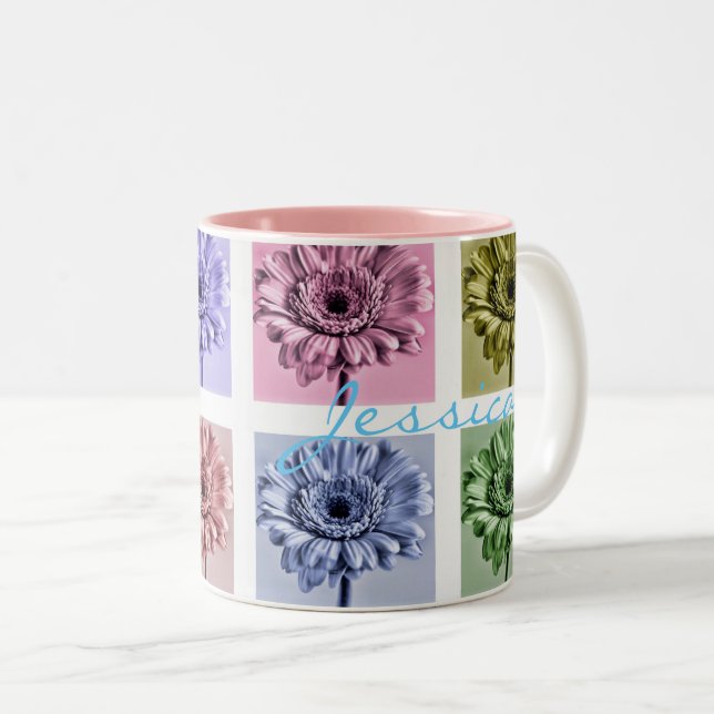 Tasse 2 Couleurs Flower Pop Art Pattern Personalised (Devant droit)