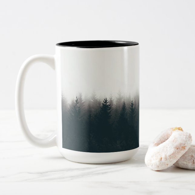 Tasse 2 Couleurs Foggy Forest Pine Mountain Art esthétique (Avec donut)
