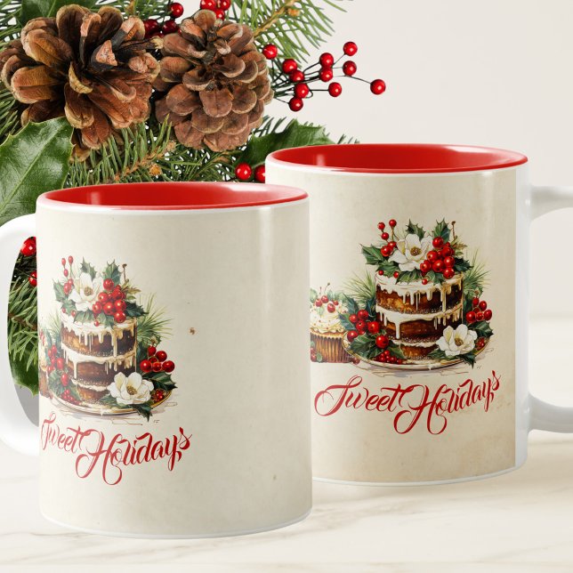 Tasse 2 Couleurs Foliage d'hiver Scandi personnalisé Aquarelle Noël (Créateur téléchargé)