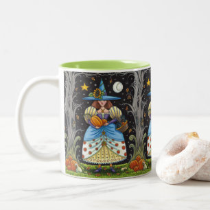 TASSE 2 COULEURS FOLK ART WITTER EN BOIS ÉFFRAYANTS, CHAT NOIR & OW