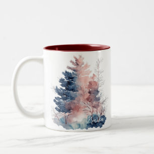 Tasse 2 Couleurs Forêt d'aquarelle moderne en bleu et rose