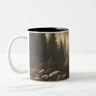 Tasse 2 Couleurs Forêt vintage avec paysage de montagne esthétique