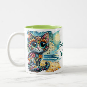 Tasse 2 Couleurs Forever Young Whimsical Floral Kitty Peinture de c