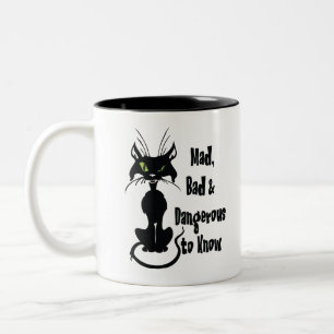 Tasse 2 Couleurs Fou, méchant et dangereux à connaître, chat noir